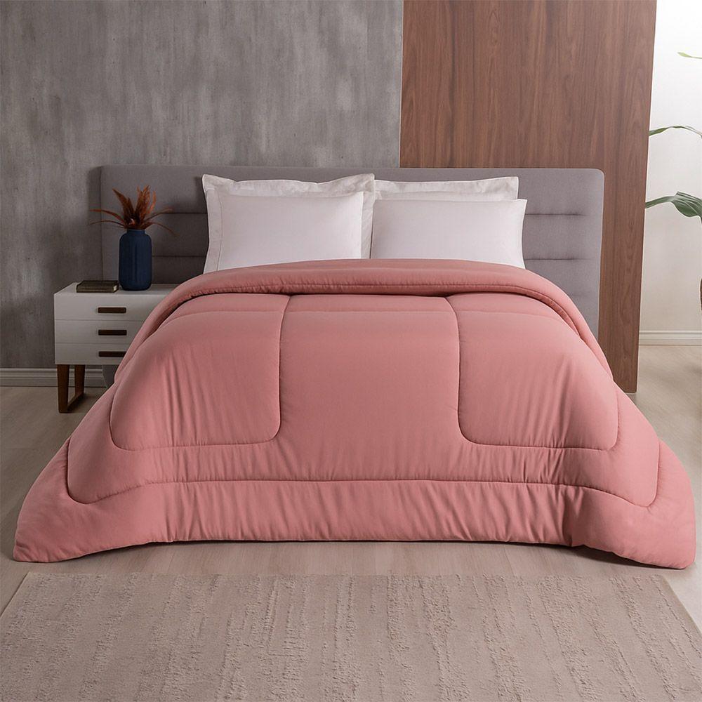 Edredom Bali Liso Solteiro 01 Peça Micropercal Dupla Face 400 Fios Macio - Rose - 100% Poliéster - 3