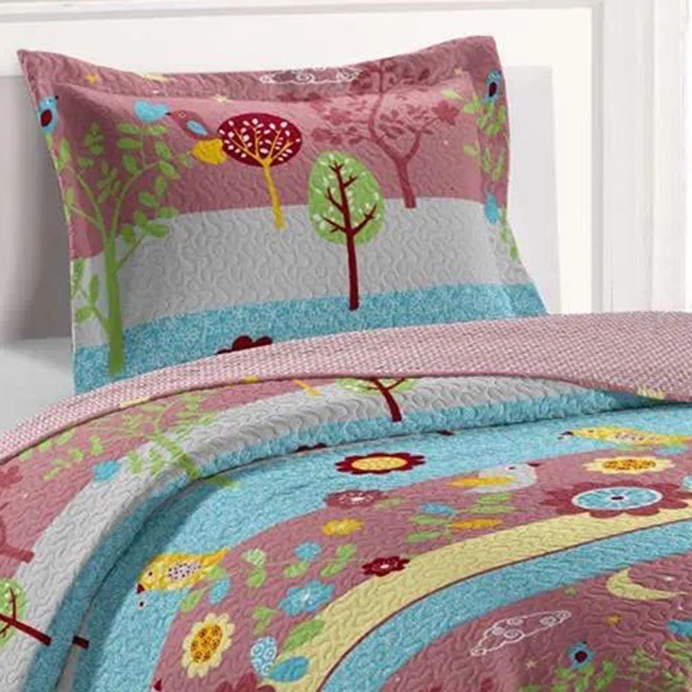 Kit Cobre Leito Colcha Magic Solteiro Infantil 2 Peças Microfibra 180 Fios - Birds Natureza - 100% Poliéster - 2