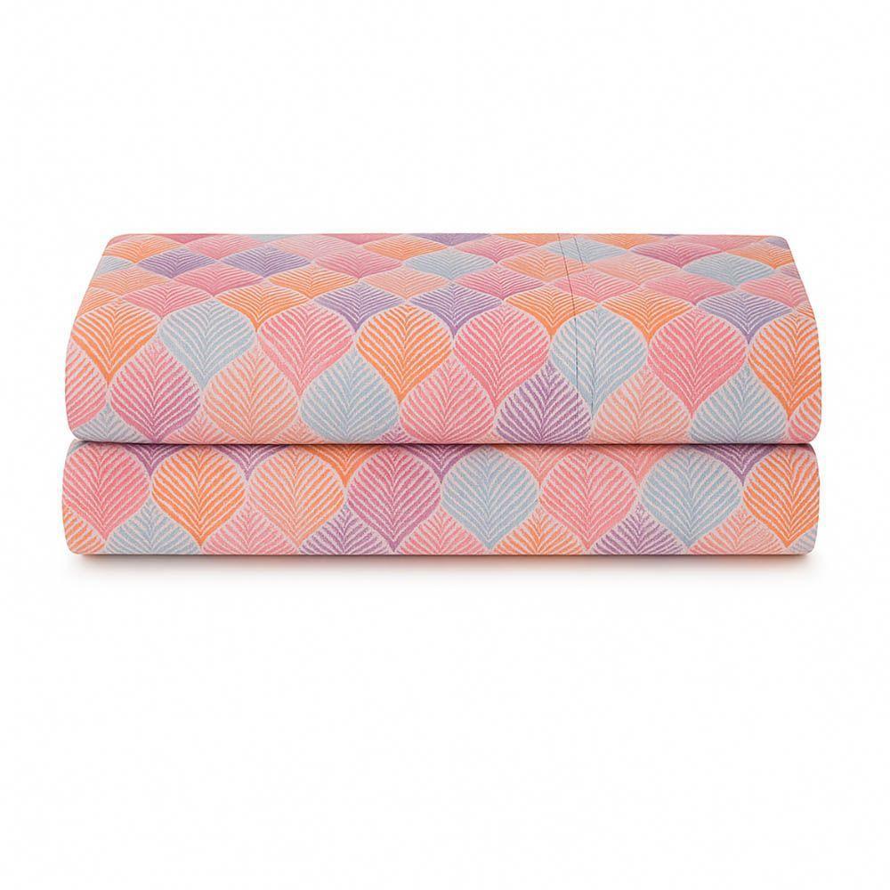 Lençol De Cima Avulso Luar Estampado Queen 01 Peça Malha 100% Algodão - Salmão Geométrico - 1