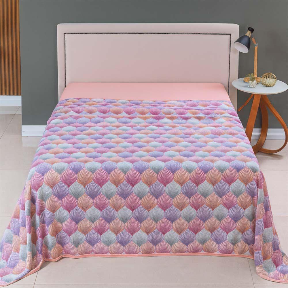 Lençol De Cima Avulso Luar Estampado Queen 01 Peça Malha 100% Algodão - Salmão Geométrico - 2