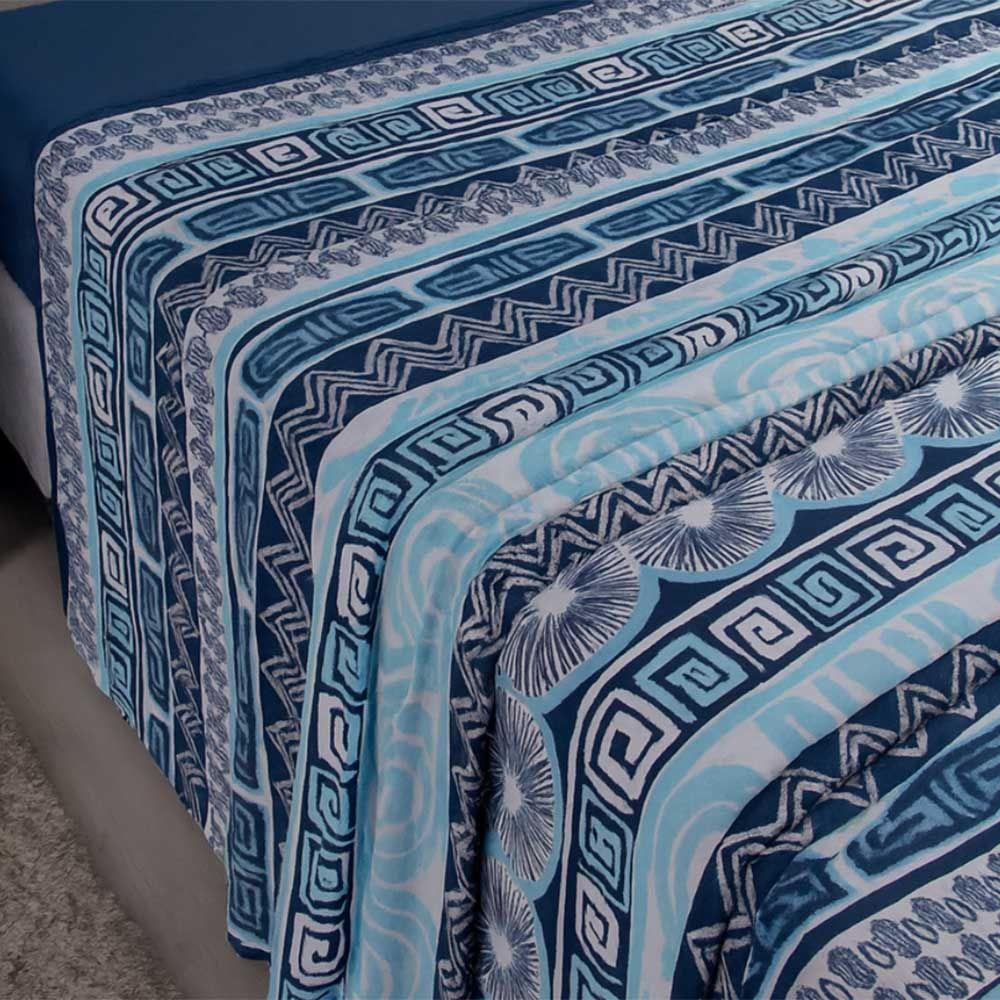 Lençol De Cima Avulso Luar Estampado Queen 01 Peça Malha 100% Algodão - Azul Marinho Geométrico - 4