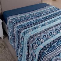 Lençol De Cima Avulso Luar Estampado Queen 01 Peça Malha 100% Algodão - Azul Marinho Geométrico - 3