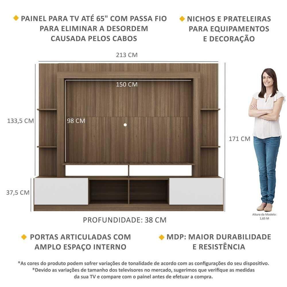 Rack Estante com Painel Tv 65 e 2 Portas Oslo Madeirado - 5