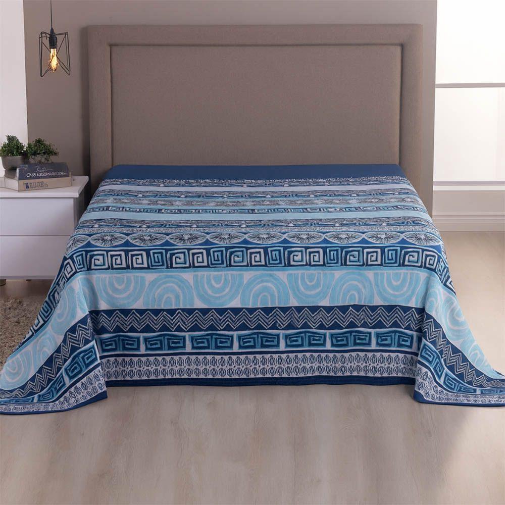 Lençol De Cima Avulso Luar Estampado King 01 Peça Malha 100% Algodão - Azul Marinho Geométrico - 2