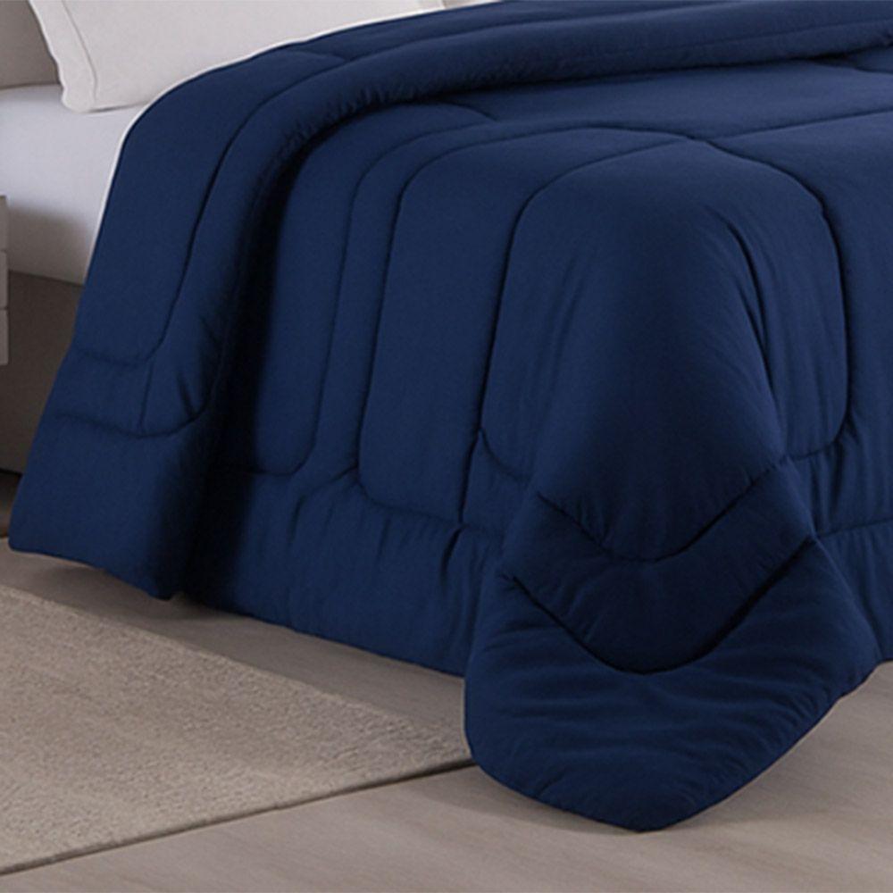 Edredom Bali Liso King 01 Peça Micropercal Dupla Face 400 Fios Macio - Azul Marinho - 100% Poliéster - 2