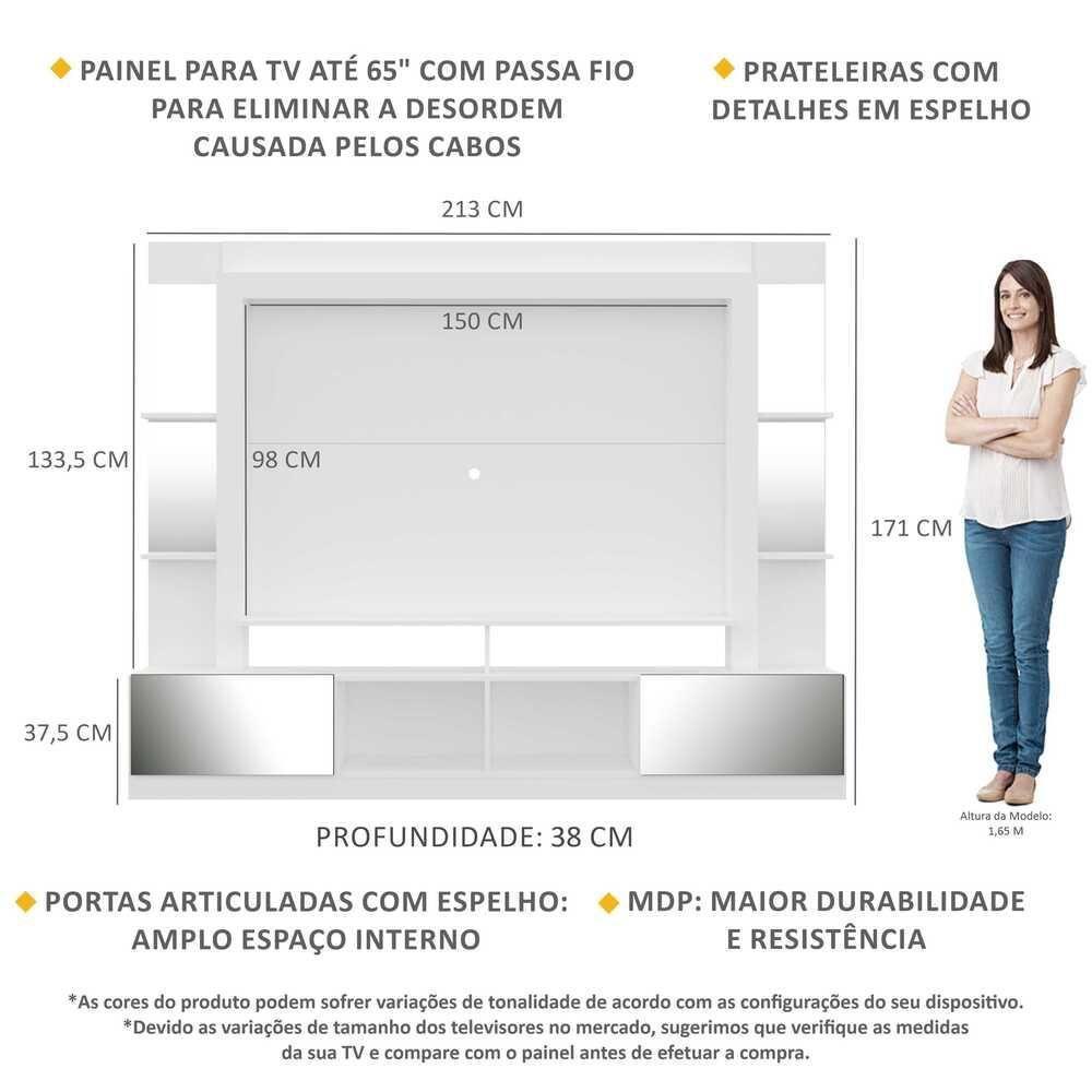Rack Estante com Painel Tv 65 e Espelho Oslo Branco tenerife - 4