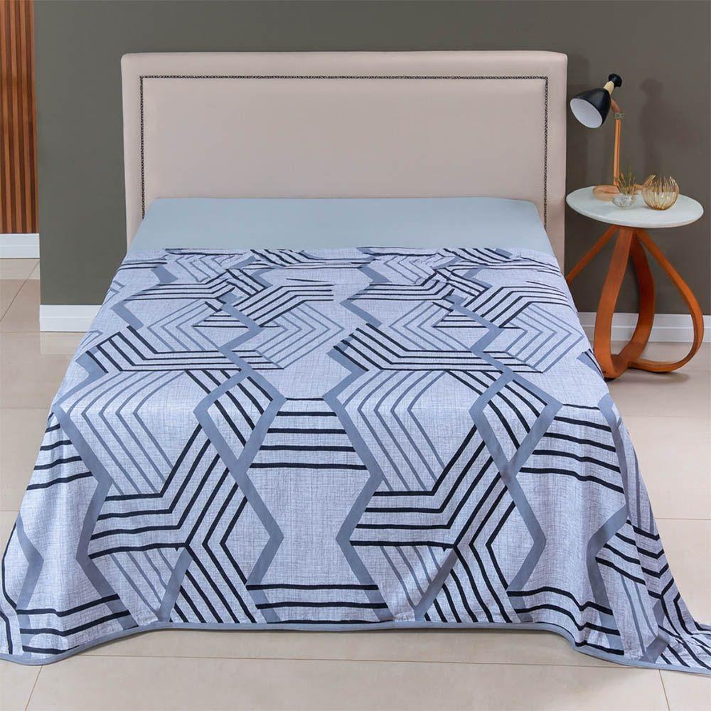 Lençol De Cima Avulso Luar Estampado Queen 01 Peça Malha 100% Algodão - Cinza Geométrico - 2