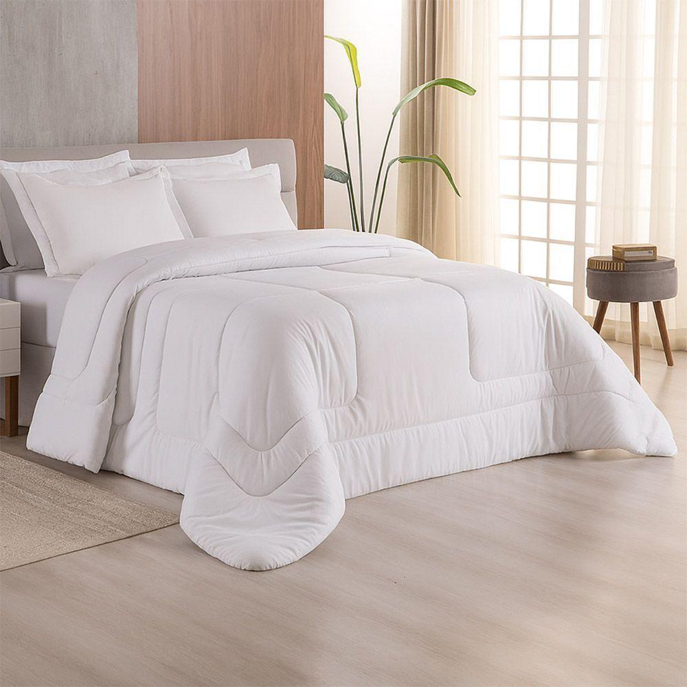 Edredom Bali Liso Casal 01 Peça Micropercal Dupla Face 400 Fios Macio - Branco - 100% Poliéster - 1