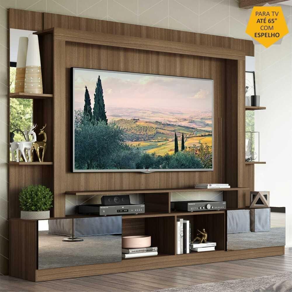 Rack Estante com Painel Tv 65 e Espelho Oslo Madeirado preto - 3