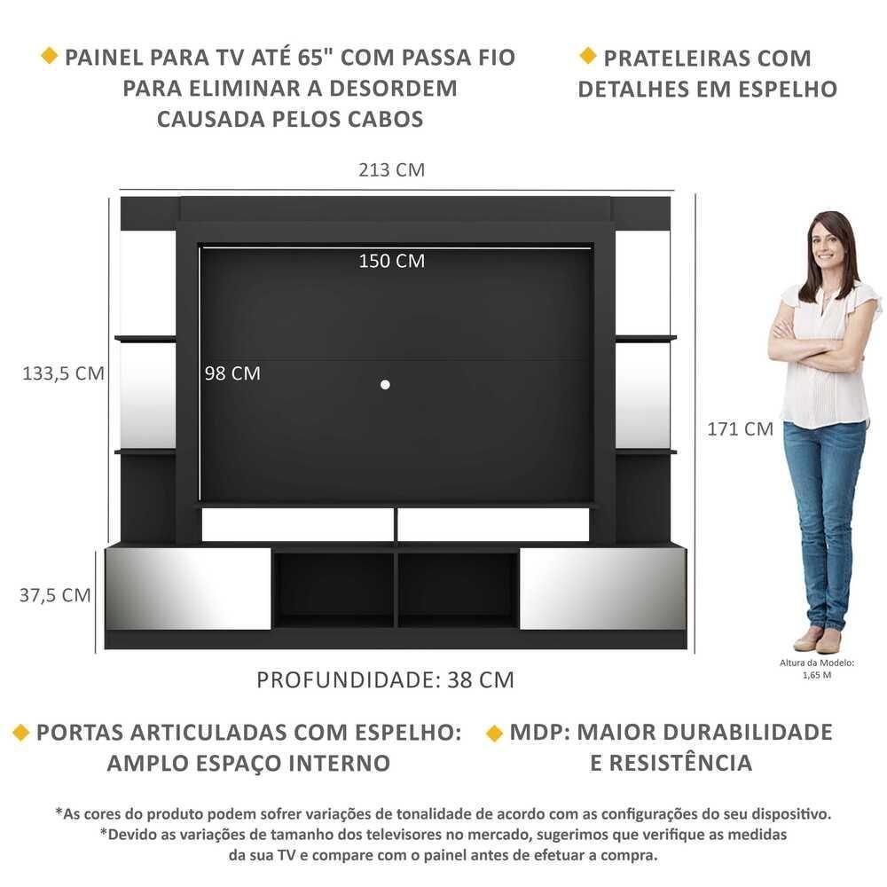 Rack Estante com Painel Tv 65 e Espelho Oslo Preto Fumê - 3