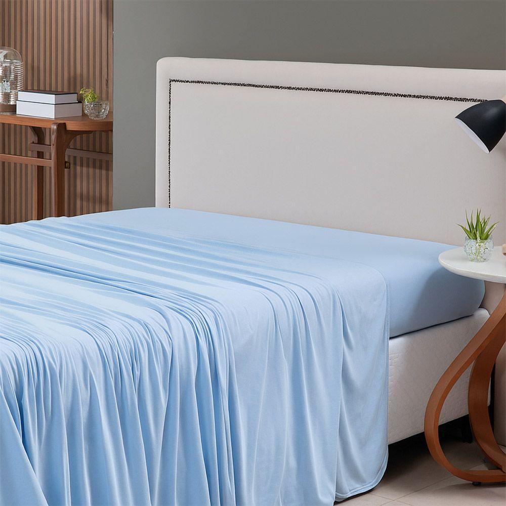 Lençol De Cima Avulso Minimal Liso King 01 Peça Malha 100% Algodão - Azul Claro - 1