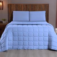 Kit Cobre Leito Colcha Minimal Casal 3 Peças Malha 100% Algodão - Azul Claro - 1