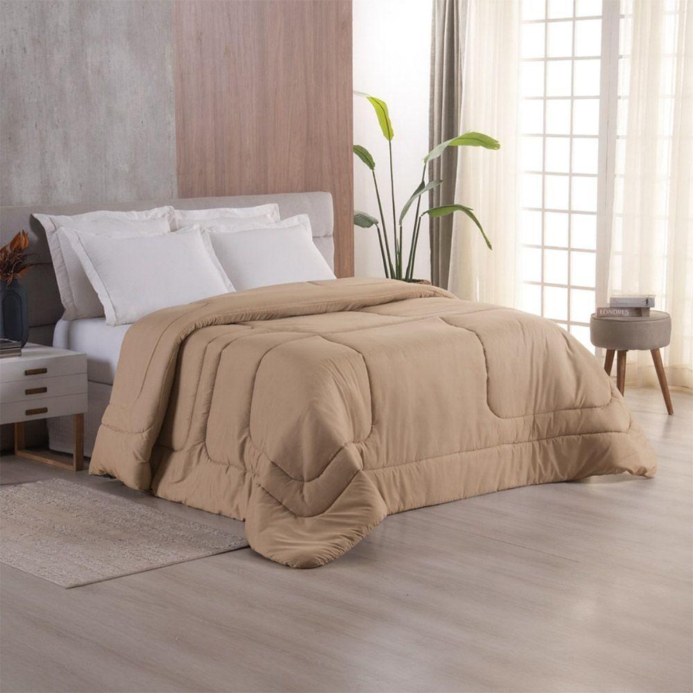 Edredom Bali Liso Casal 01 Peça Micropercal Dupla Face 400 Fios Macio - Bege - 100% Poliéster - 1