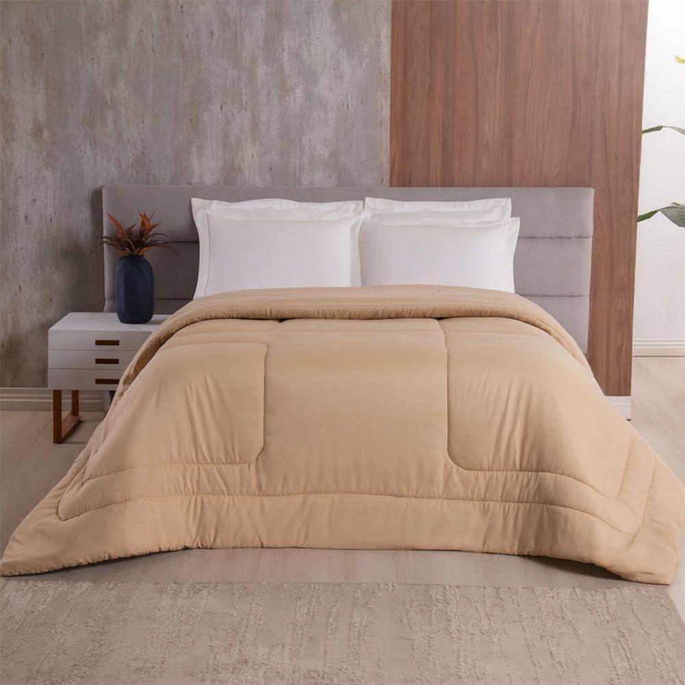Edredom Bali Liso Casal 01 Peça Micropercal Dupla Face 400 Fios Macio - Bege - 100% Poliéster - 3