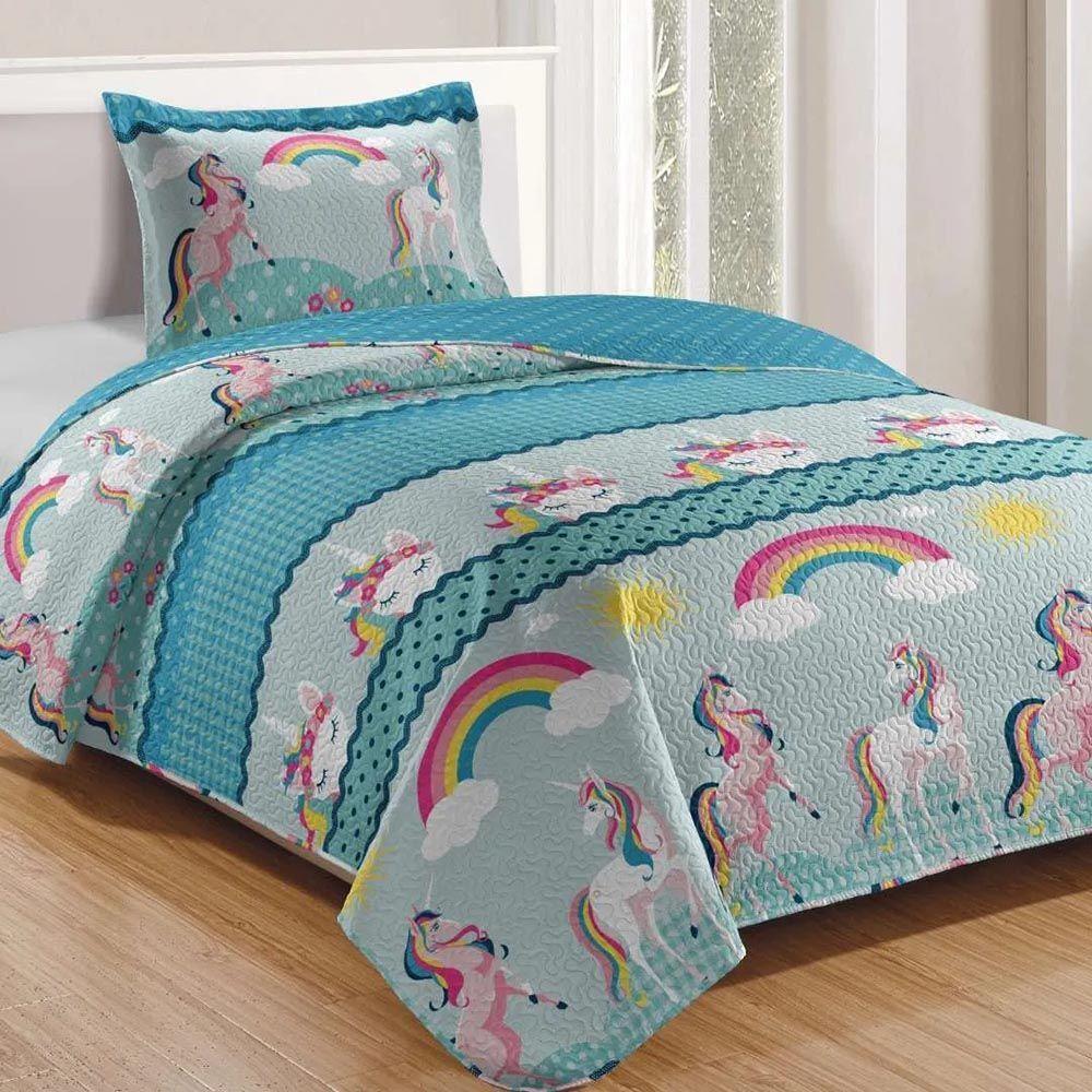 Kit Cobre Leito Colcha Magic Solteiro Infantil 2 Peças Microfibra 180 Fios - Unicórnio - 100% Poliéster - 1