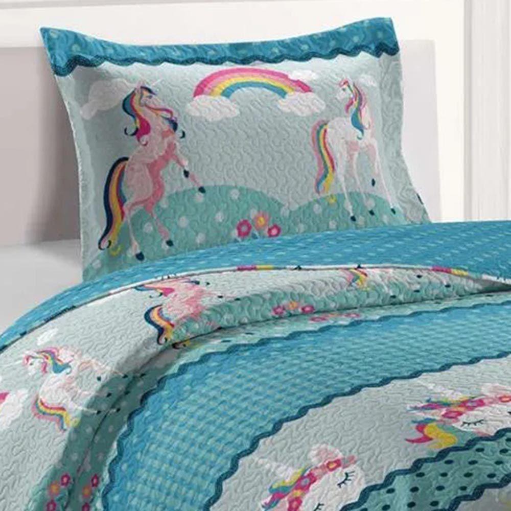 Kit Cobre Leito Colcha Magic Solteiro Infantil 2 Peças Microfibra 180 Fios - Unicórnio - 100% Poliéster - 2