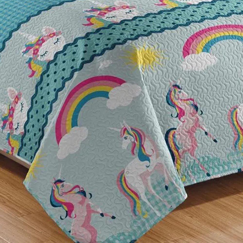 Kit Cobre Leito Colcha Magic Solteiro Infantil 2 Peças Microfibra 180 Fios - Unicórnio - 100% Poliéster - 3