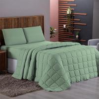 Kit Cobre Leito Colcha Minimal Casal 3 Peças Malha 100% Algodão - Verde - 2