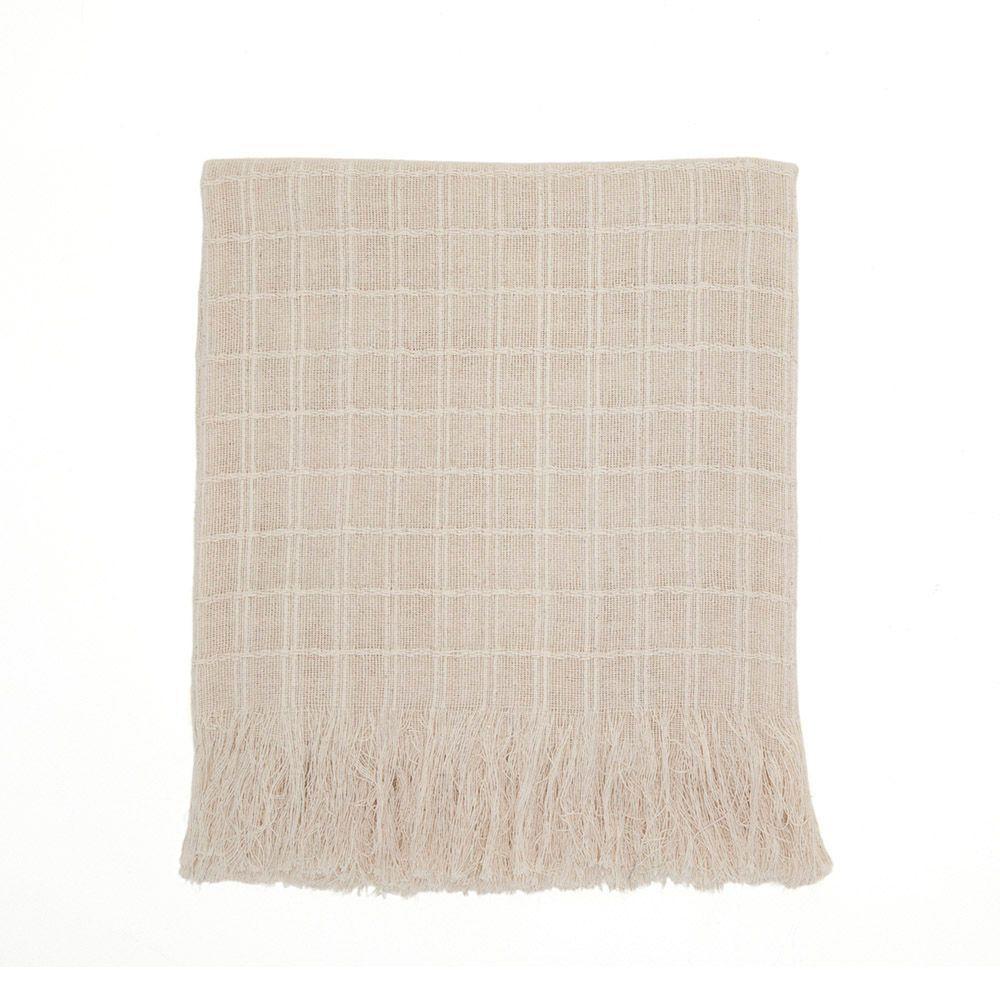 Manta Xale Rubi 2,40m X 1,70m Com Franja Para Sofá Cama 100% Algodão 01 Peça - Marfim - 2