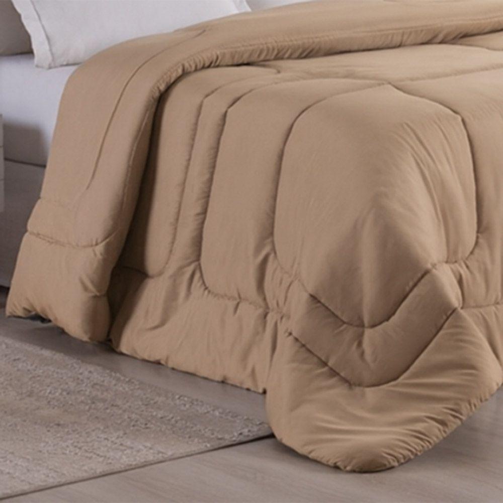 Edredom Bali Liso Solteiro 01 Peça Micropercal Dupla Face 400 Fios Macio - Bege - 100% Poliéster - 2