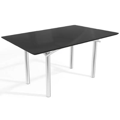 Mesa De Sala Jantar Elba Tampo Madeirado C/ Vidro 160cm Cromada/preto - Kappesberg