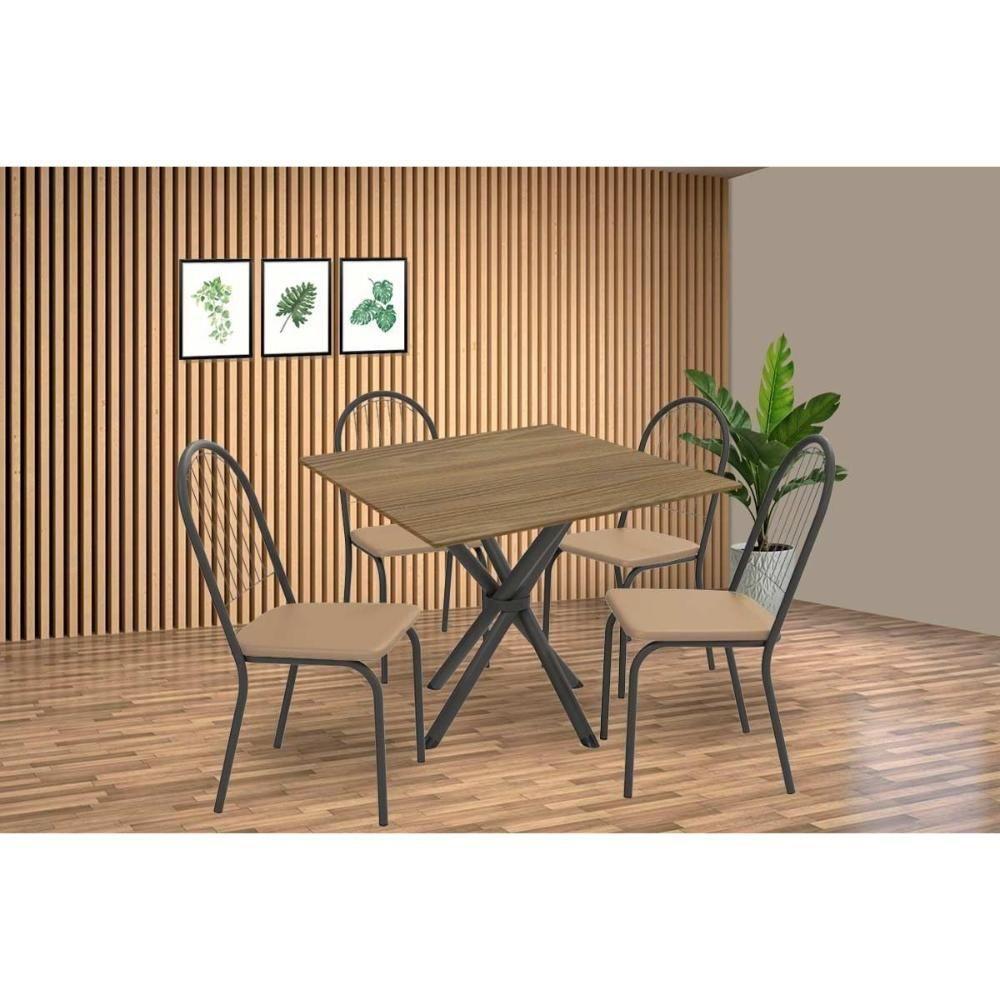 Sala De Jantar Completa Volga C/ Tampo De Madeira 90cm E 4 Cadeiras Noruega Preto/nogueira - Cappuccino - Kappesberg - 1