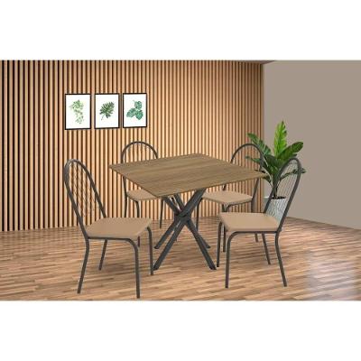 Sala De Jantar Completa Volga C/ Tampo De Madeira 90cm E 4 Cadeiras Noruega Preto/nogueira - Cappuccino - Kappesberg