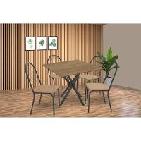 Sala De Jantar Completa Volga C/ Tampo De Madeira 90cm E 4 Cadeiras Noruega Preto/nogueira - Cappuccino - Kappesberg - 1