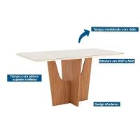Mesa De Sala Jantar Vértice Sc35 C/ Tampo Madeirado C/ Vidro Curvo 160x90cm Nature - Henn - 3