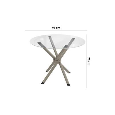 Sala De Jantar Completa Volga C/ Tampo De Vidro 95cm E 4 Cadeiras Portugal Niquel - Courano Branco - Kappesberg