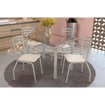 Sala De Jantar Completa Elba C/ Tampo De Vidro 120cm E 4 Cadeiras Portugal Niquel - Courano Bege - Kappesberg