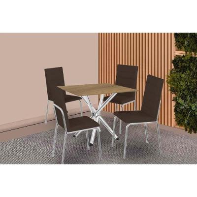 Sala De Jantar Completa Volga C/ Tampo De Madeira 90cm E 4 Cadeiras Amsterdã Cromado/nogueira - Marrom - Kappesberg