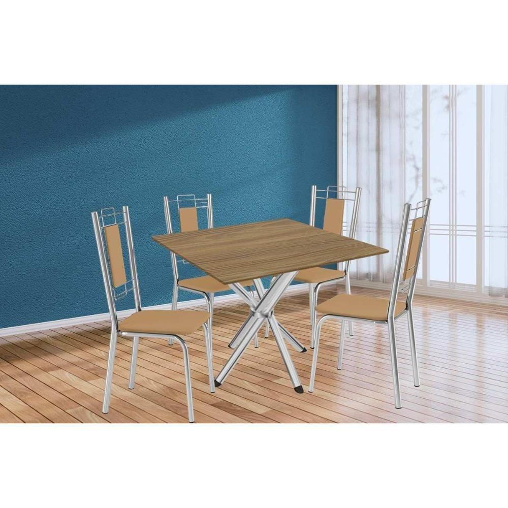 Sala De Jantar Completa Volga C/ Tampo De Madeira 90cm E 4 Cadeiras Florença Cromado/nogueira - Capuccino - Kappesberg - 1