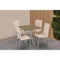 Sala De Jantar Completa Volga C/ Tampo De Madeira 90cm E 4 Cadeiras Amsterdã Niquel - Bege - Kappesberg - 1