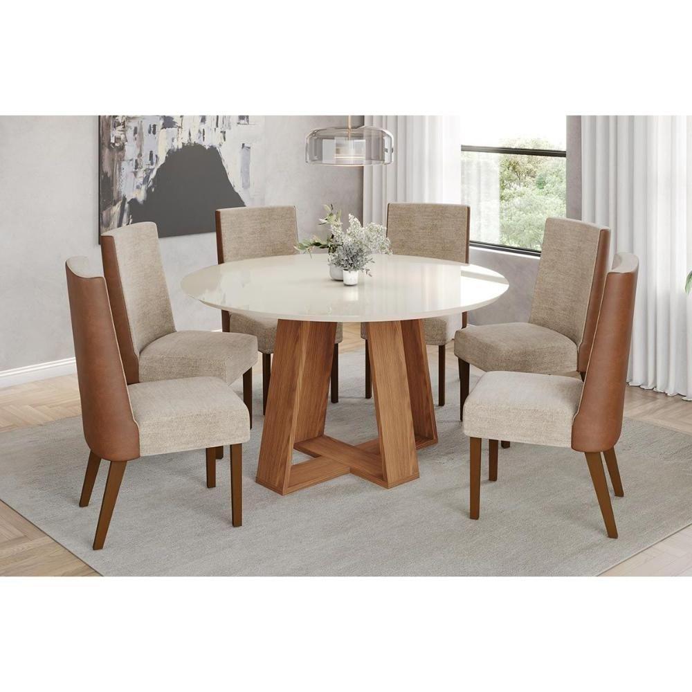 Mesa De Sala Jantar Lins Sc130 C/ Tampo Madeirado C/ Vidro Redondo 140x140cm Nature/off White - Henn - 5