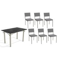 Sala De Jantar Completa Elba Tampo Madeirado C/ Vidro 120cm E 6 Cadeiras Zaria Niquel/preto - Suede Cinza - Kappesberg - 1