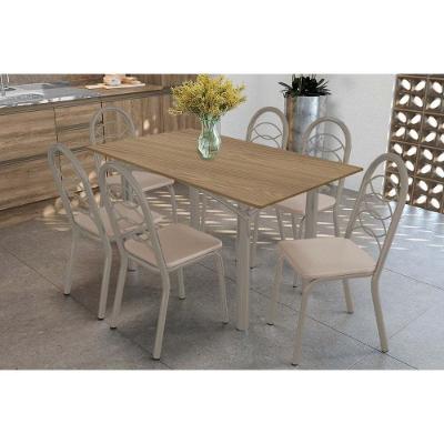 Sala De Jantar Completa Elba C/ Tampo De Madeira 160cm E 6 Cadeiras Holanda Niquel/nogueira - Courano Bege - Kappesberg