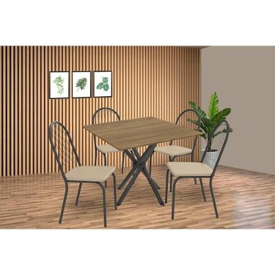 Sala De Jantar Completa Volga C/ Tampo De Madeira 90cm E 4 Cadeiras Noruega Preto/nogueira - Bege - Kappesberg