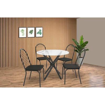 Sala De Jantar Completa Volga C/ Tampo De Vidro 95cm E 4 Cadeiras Noruega Preto - Preto - Kappesberg