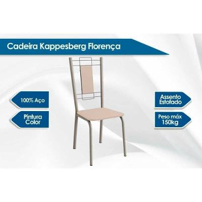 Sala De Jantar Completa Volga C/ Tampo De Vidro 95cm E 4 Cadeiras Florença Niquel - Courano Capuccino - Kappesberg