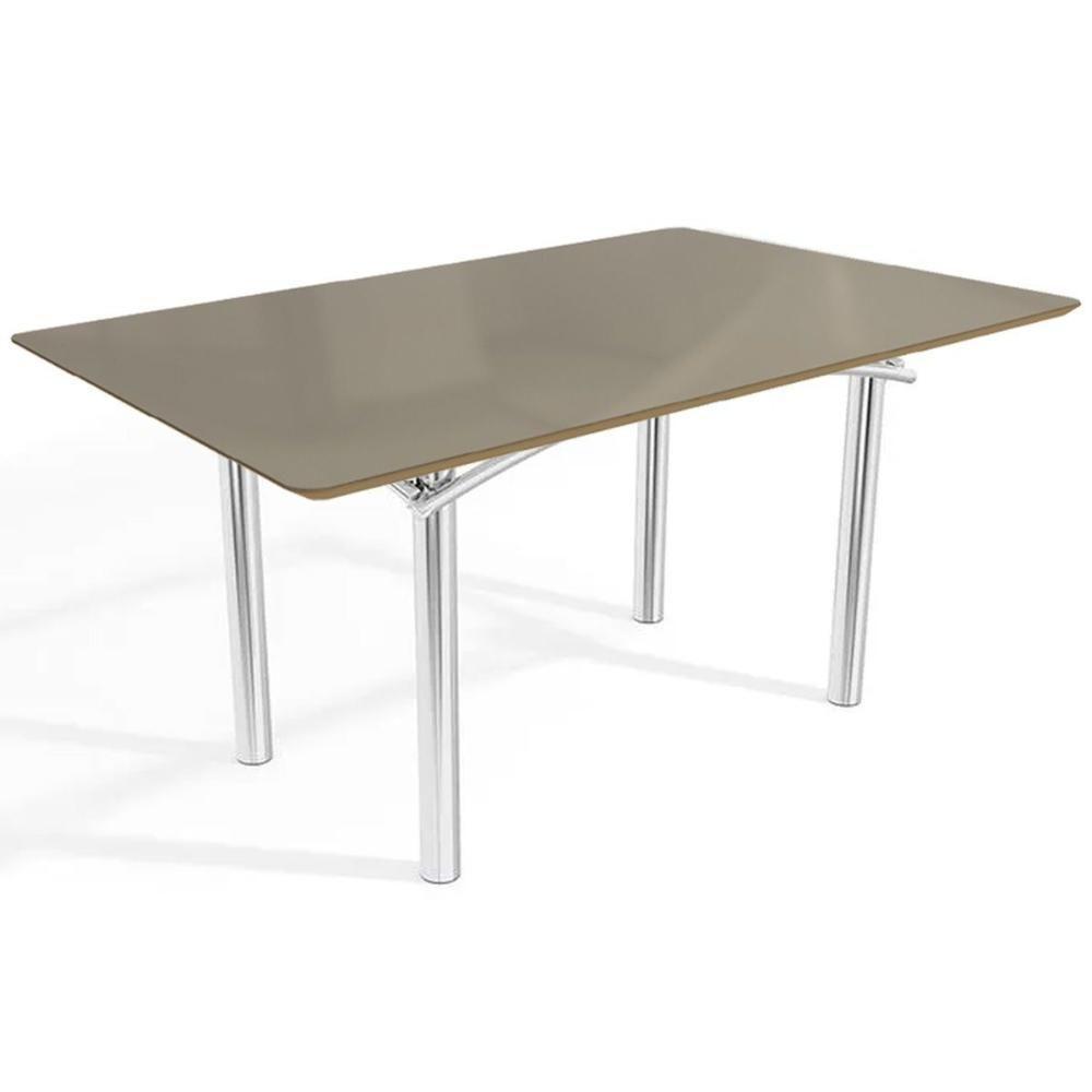 Mesa De Sala Jantar Elba Tampo Madeirado C/ Vidro 160cm Cromada/freijo Bonze - Kappesberg - 1