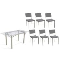 Sala De Jantar Completa Elba C/ Tampo De Vidro 150cm E 6 Cadeiras Zaria Niquel - Suede Cinza - Kappesberg - 1
