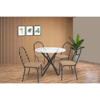 Sala De Jantar Completa Volga C/ Tampo De Vidro 95cm E 4 Cadeiras Noruega Preto - Capuccino - Kappesberg