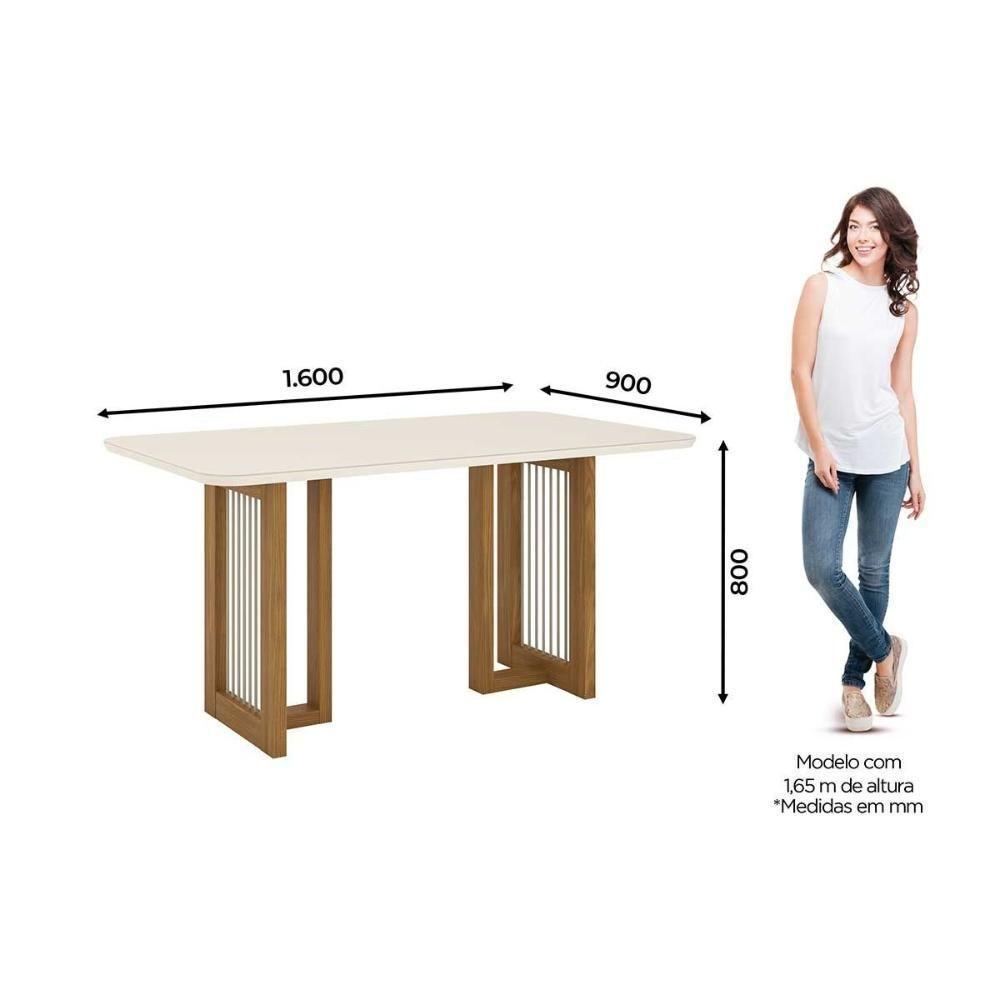 Mesa De Sala Jantar Yara Sc79 C/ Tampo Madeirado C/ Vidro Curvo 160x90cm Nature - Henn - 9