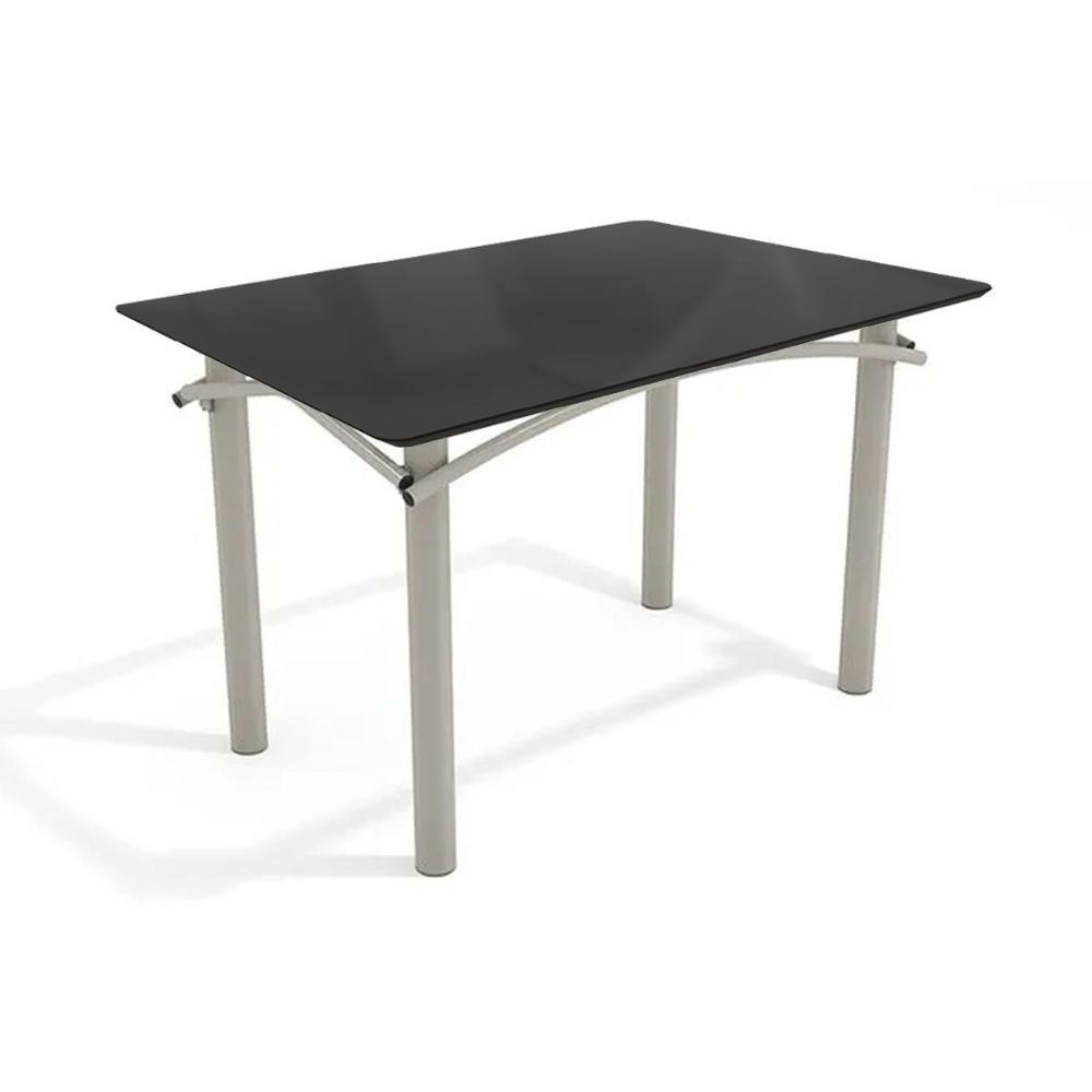 Mesa De Sala Jantar Elba Tampo Madeirado C/ Vidro 120cm Niquel/preto - Kappesberg - 1