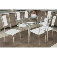 Sala De Jantar Completa Elba C/ Tampo De Vidro 120cm E 6 Cadeiras Lisboa Cromada - Courano Branco - Kappesberg - 1