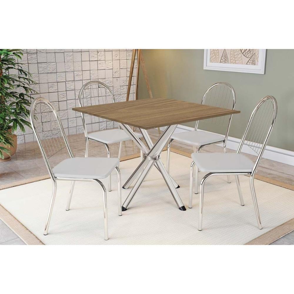 Sala De Jantar Completa Volga C/ Tampo De Madeira 90cm E 4 Cadeiras Noruega Cromado/nogueira - Branco - Kappesberg - 1