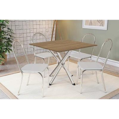 Sala De Jantar Completa Volga C/ Tampo De Madeira 90cm E 4 Cadeiras Noruega Cromado/nogueira - Branco - Kappesberg