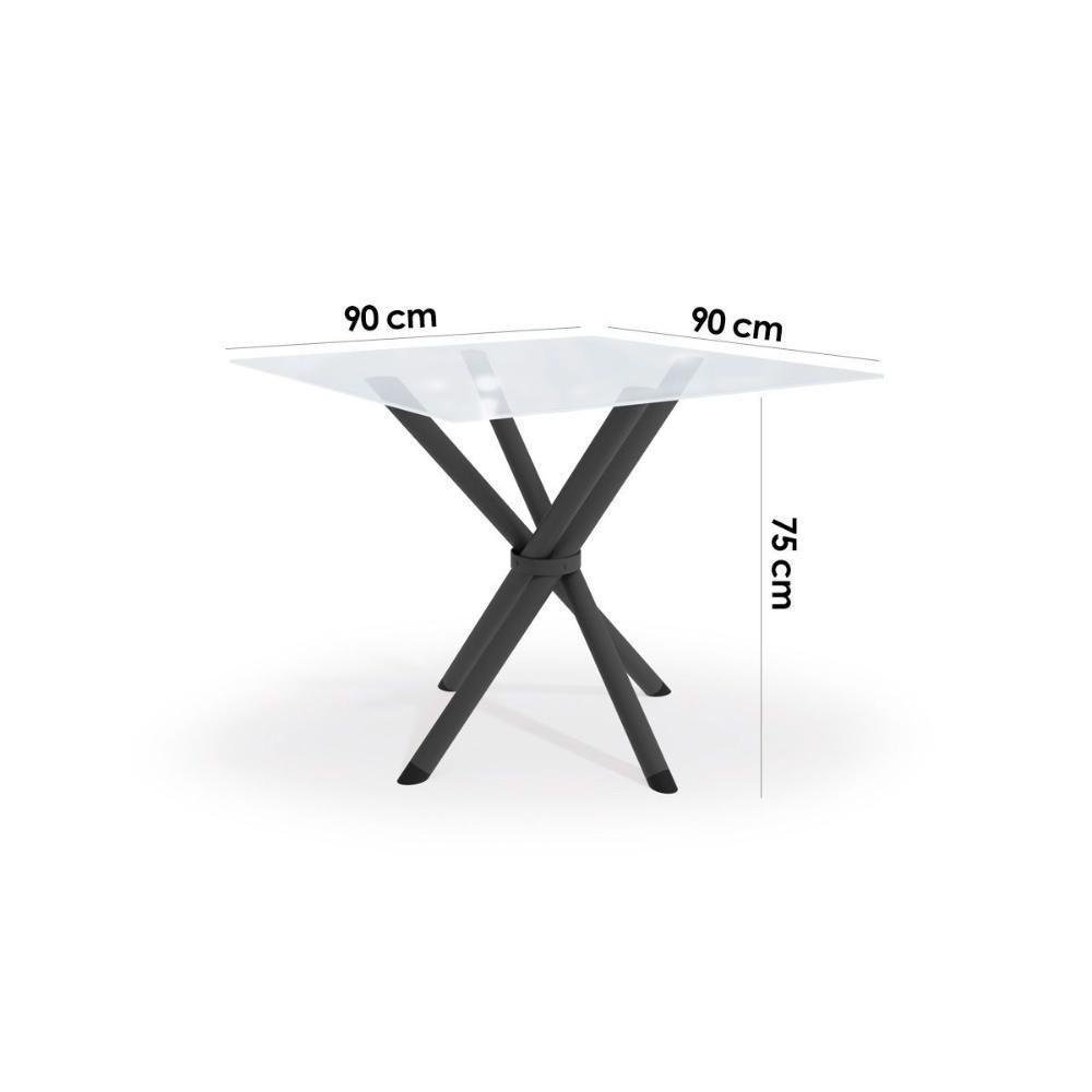 Mesa De Sala Jantar Volga C/ Tampo De Vidro Quadrado 90cm Preto - Kappesberg - 4