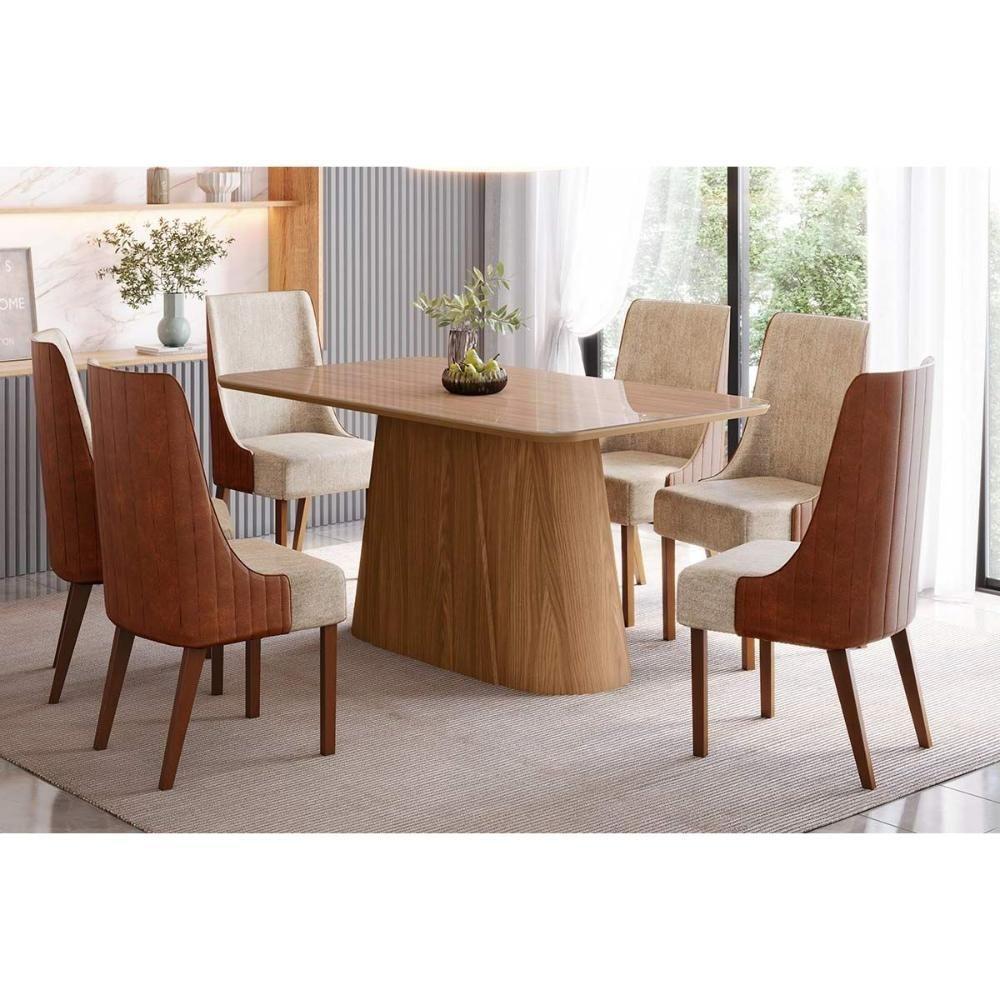 Mesa De Sala Jantar Olivia Sc117 C/ Tampo Madeirado C/ Vidro Curvo 160x90cm Nature - Henn - 6